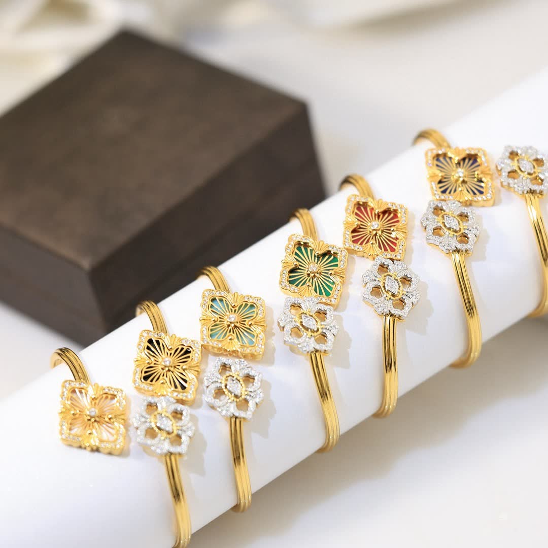 Van Cleef & Arpels Elegant Gold Plated Bracelets with Enamel and Diamond Accents
